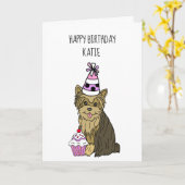 Bonne carte d'anniversaire avec Yorkie et Cupcake (Fleur jaune)