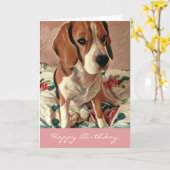 Bonne carte d'anniversaire Beagle chien d'annivers (Fleur jaune)