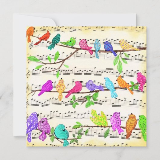 Bonne carte d'anniversaire Colorful Musical Birds  (Dos)