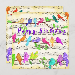 Bonne carte d'anniversaire Colorful Musical Birds 