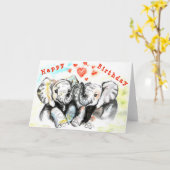 Bonne carte d'anniversaire Couple Elephant - Amour (Fleur jaune)