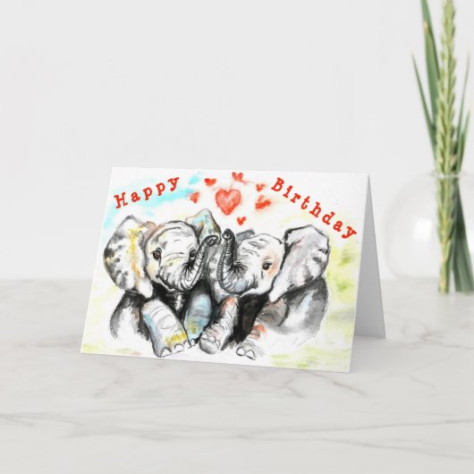 Bonne carte d'anniversaire Couple Elephant - Amour (Devant)