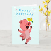 Bonne carte d'anniversaire de porc (Fleur jaune)