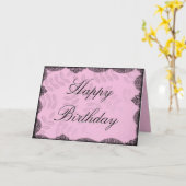 Bonne carte d'anniversaire - Dentelle Vintage rose (Fleur jaune)