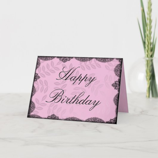 Bonne carte d'anniversaire - Dentelle Vintage rose (Devant)