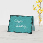 Bonne carte d'anniversaire - Dentelle Vintage Turq (Fleur jaune)