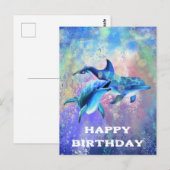 Bonne carte d'anniversaire Dolphins Famille - Pers (Devant / Derrière)