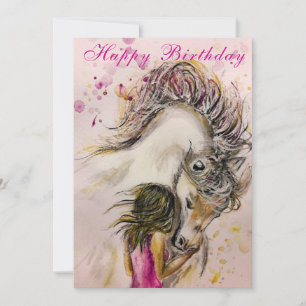Bonne carte d'anniversaire - Fille et cheval