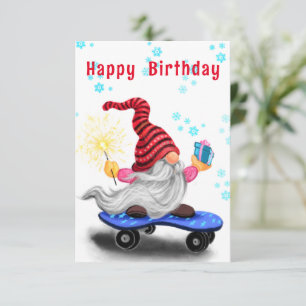 Bonne carte d'anniversaire Gnome avec cadeaux