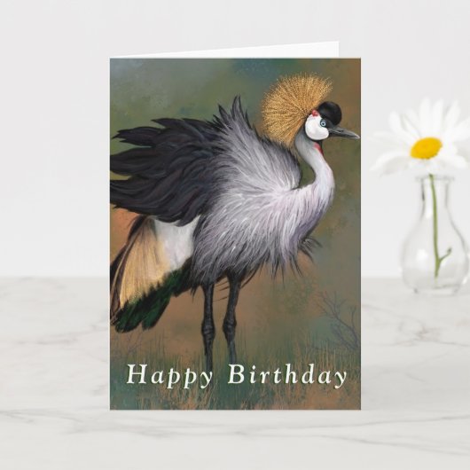 Bonne carte d'anniversaire Gris Gris Grue Crowned (Petite plante)
