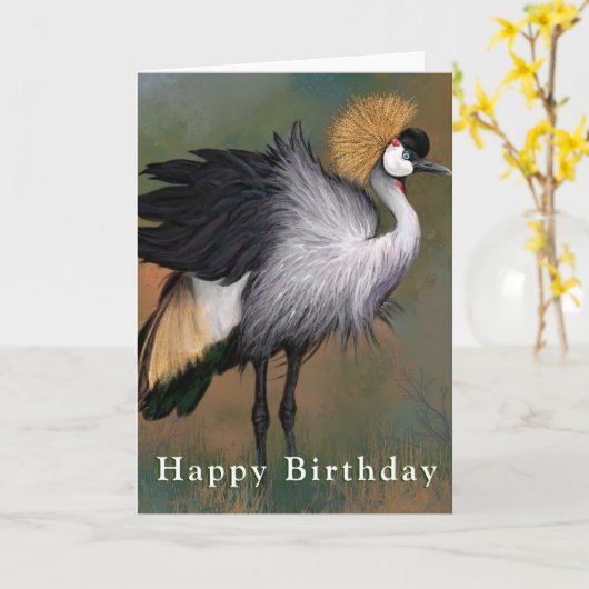 Bonne carte d'anniversaire Gris Gris Grue Crowned (Fleur jaune)