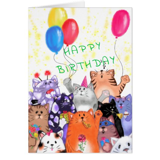 Bonne carte d'anniversaire Happy Cats Party (Devant)