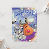 Bonne carte d'anniversaire Happy Reindeer - Noël (Devant/Arrière en situation)
