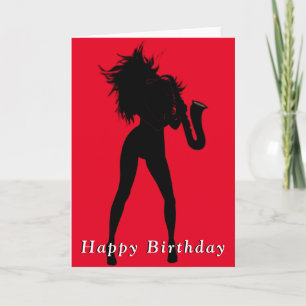 Bonne carte d'anniversaire Hot Saxo Jazz Girl Danc