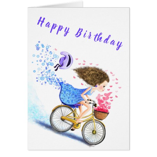 Bonne Carte d'Anniversaire Jeune Fille En Vélo (Devant)