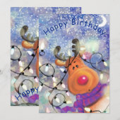 Bonne carte d'anniversaire Joyeux rennes de Noël (Devant / Derrière)