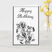 Bonne carte d'anniversaire noir et blanc (Fleur jaune)