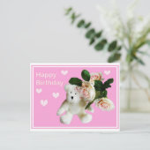 Bonne carte d'anniversaire Ours en peluche et rose (Debout devant)