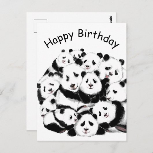 Bonne carte d'anniversaire Pandas famille Happy Hu (Devant / Derrière)