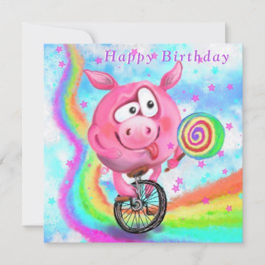 Bonne carte d'anniversaire - Piggy Cyclist avec Lo (Devant)
