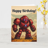 Bonne carte d'anniversaire - Red Robot Mech (Fleur jaune)