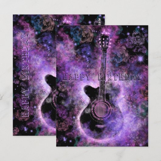 Bonne carte d'anniversaire Rock and Roll Guitar Mu (Devant / Derrière)