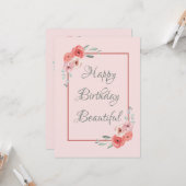 Bonne carte d'anniversaire rose et blanc Floral (Devant/Arrière en situation)