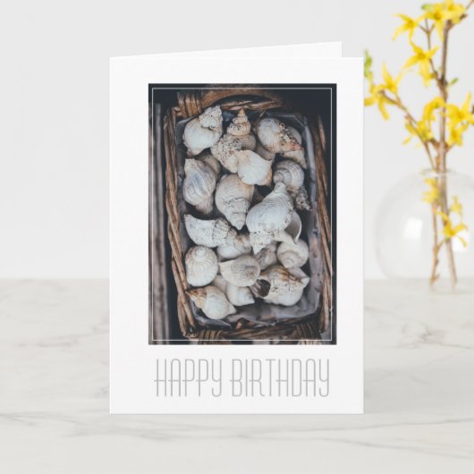BONNE CARTE D'ANNIVERSAIRE "SEASHELLS" (Fleur jaune)