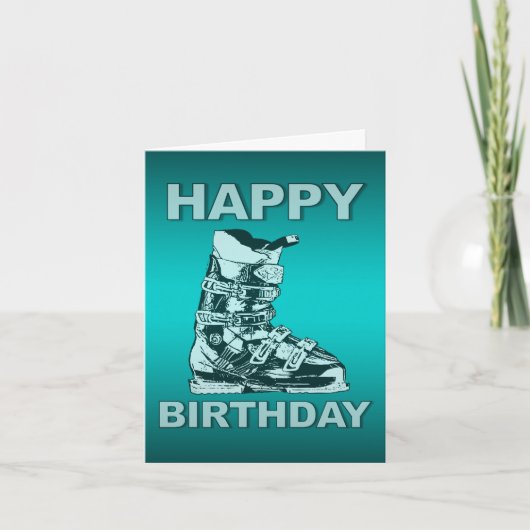 Bonne carte d'anniversaire Ski Boot Blue (Devant)