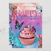 Bonne carte d'anniversaire (thème papillon) (Devant / Derrière)