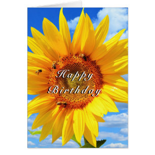 Bonne carte d'anniversaire tournesol et abeilles s
