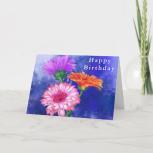 Bonne carte d'anniversaire trois couleurs Gerberas