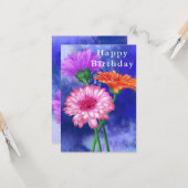 Bonne carte d'anniversaire Trois couleurs Gerberas (Devant/Arrière en situation)