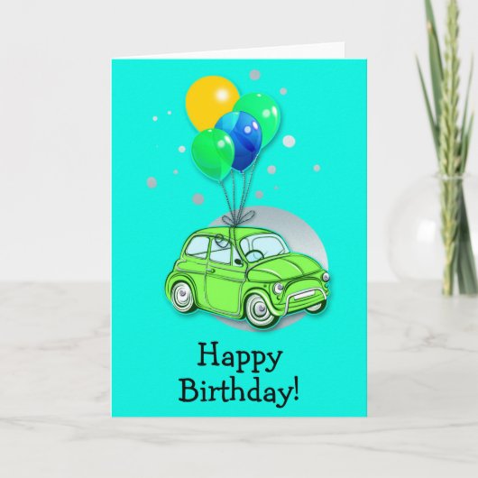 Bonne carte d'anniversaire : voiture et ballons (Devant)