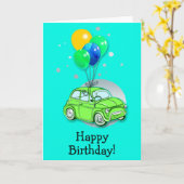 Bonne carte d'anniversaire : voiture et ballons (Fleur jaune)