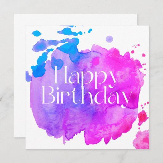 Bonne carte d'aquarelle d'anniversaire (Devant / Derrière)