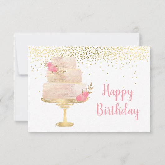 Bonne carte d'aquarelle de gâteau d'anniversaire (Devant)