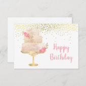 Bonne carte d'aquarelle de gâteau d'anniversaire (Devant / Derrière)