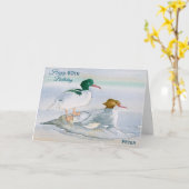 Bonne carte d'aquarelle Merganser Duck 60e anniver (Fleur jaune)