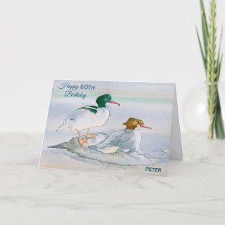 Bonne carte d'aquarelle Merganser Duck 60e anniver