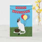 Bonne carte de chat noir et blanc anniversaire (Fleur jaune)