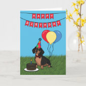 Bonne carte de chien de Dachshund anniversaire (Fleur jaune)
