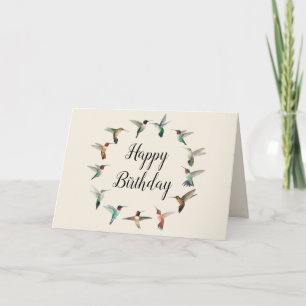 Bonne carte de couronne de colibris d'anniversaire