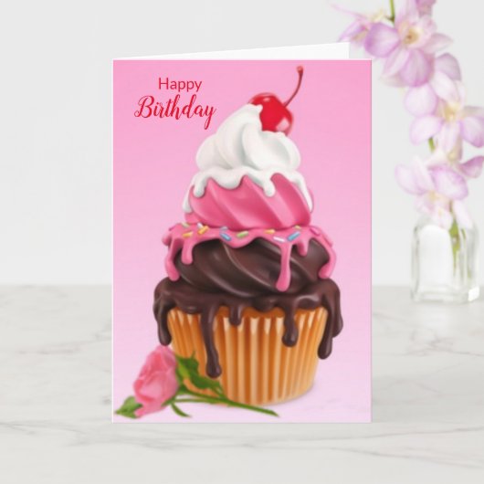 Bonne carte de cupcake anniversaire (Orchidée)