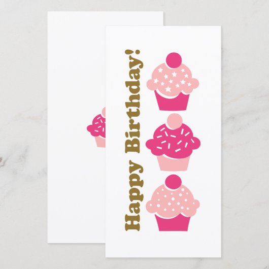 Bonne carte de Cupcake rose anniversaire (Devant / Derrière)