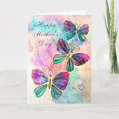 Bonne carte de fête des mères Papillons rose pourp (Devant)