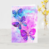 Bonne carte de fête des mères Papillons roses Coeu (Fleur jaune)