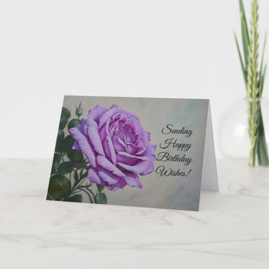 Bonne carte de fleurs Rose violet voeux d'annivers (Devant)