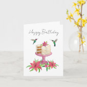 Bonne carte de gâteau d'oiseau de colibri d'annive (Fleur jaune)