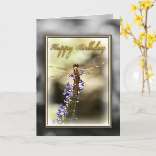 Bonne carte de libellule d'anniversaire (Fleur jaune)